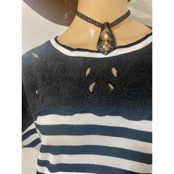 NWT Chico's T-shirt top Epic Stripe black/white solid cotton, Size 0, round neck - Picture 2 of 13